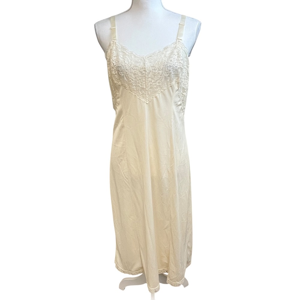 Vintage‎ Wondermaid Full Slip Dress Sz 38 Ivory Lace Trim Antron Lingerie Modest